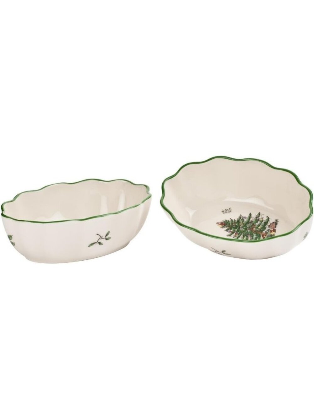 Set of 2 Fluted Oval Christmas Serving Dishes - Festive Holiday Tableware